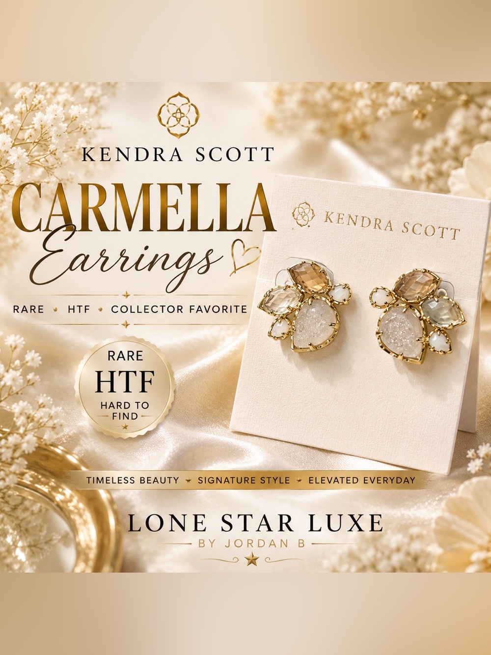 RARE Kendra Scott Carmella Cluster Earrings Gold Neutral Mix HTF Retired